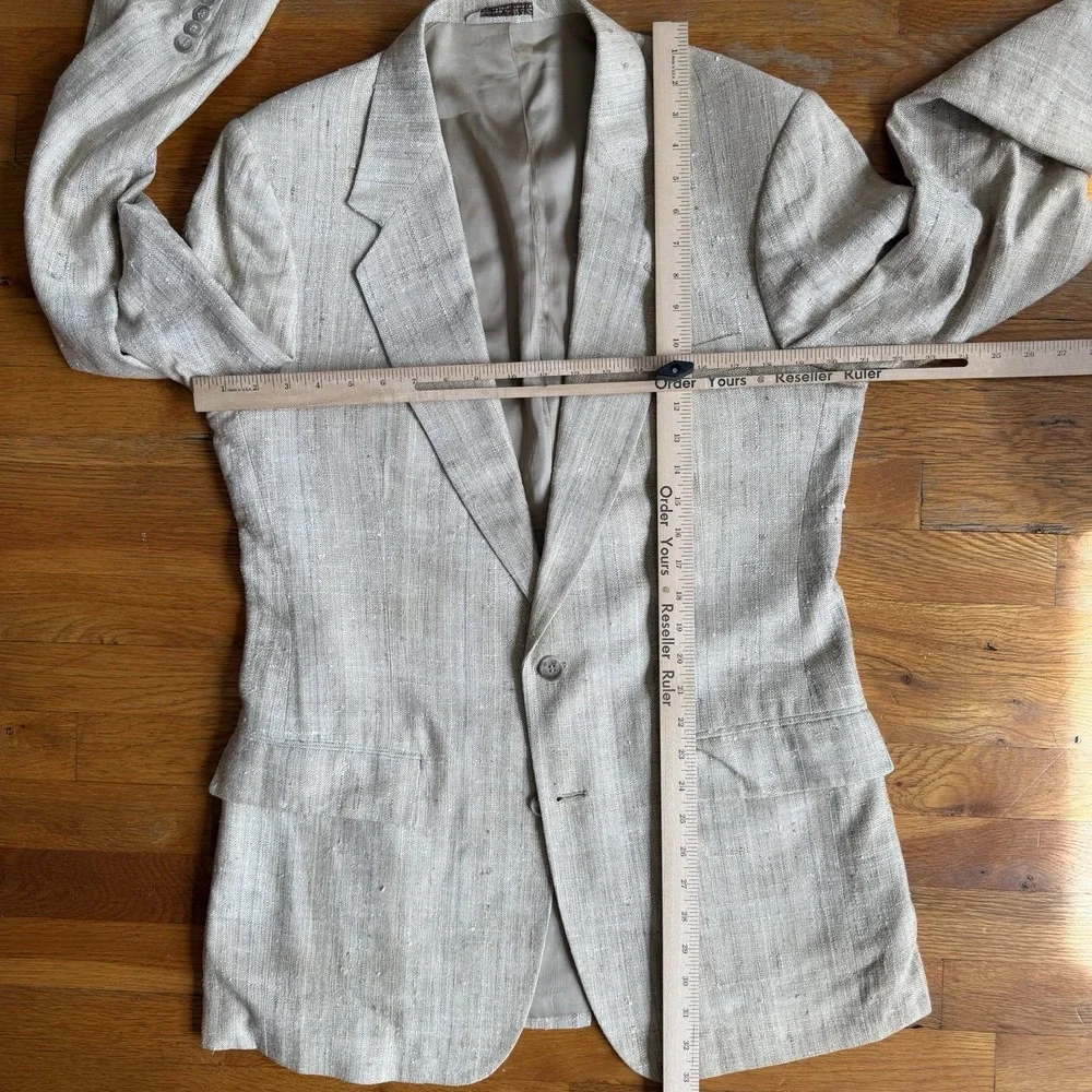 Vintage 90s Arnie 100% Woven Silk Blazer 40L Tan Textured Minimalist Mens Jacket